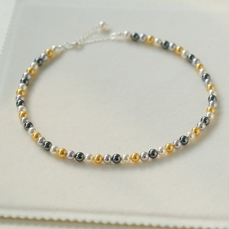 Mixed Color Hemp Gray Tahitian Round Artificial Pearl Necklace - 6mm Pearls - floysun