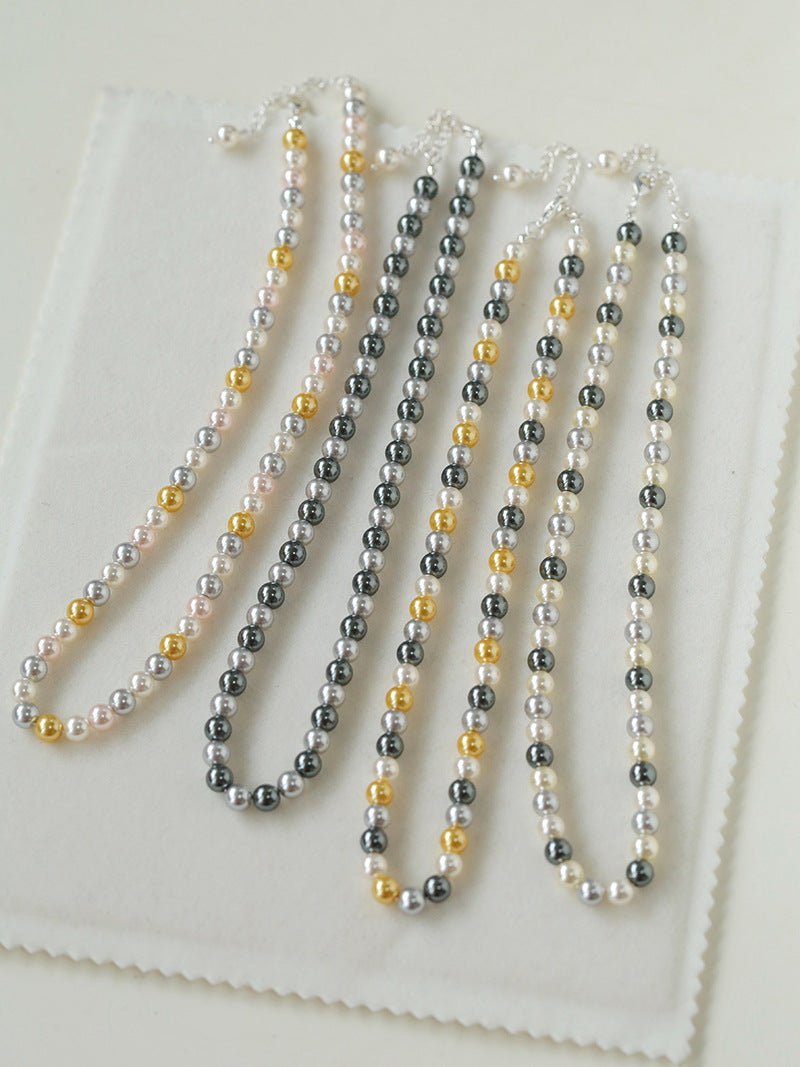 Mixed Color Hemp Gray Tahitian Round Artificial Pearl Necklace - 6mm Pearls - floysun