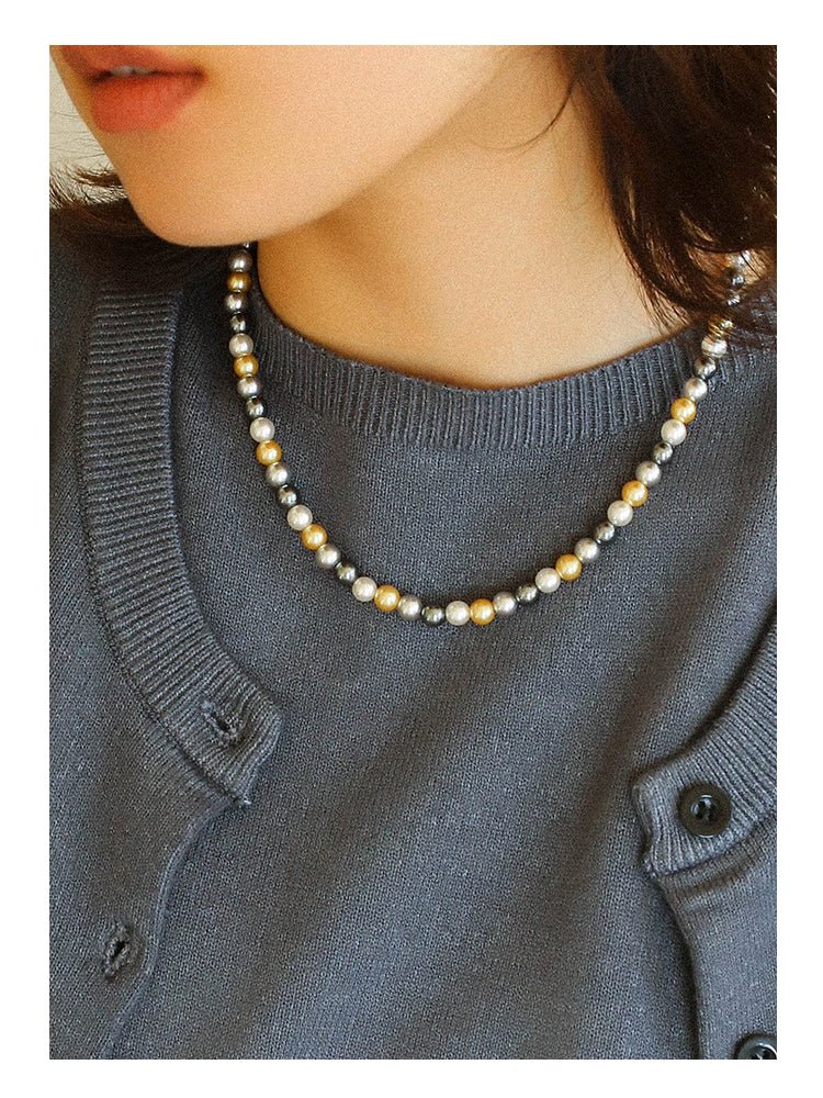 Mixed Color Hemp Gray Tahitian Round Artificial Pearl Necklace - 6mm Pearls - floysun