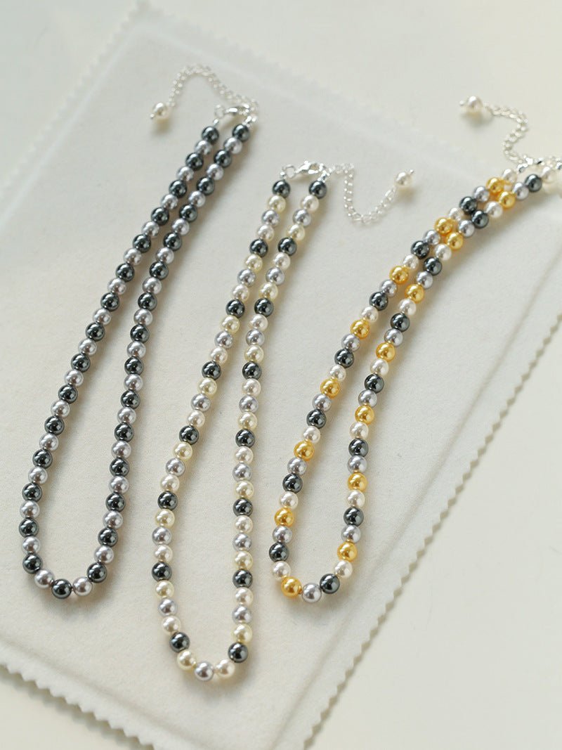 Mixed Color Hemp Gray Tahitian Round Artificial Pearl Necklace - 6mm Pearls - floysun