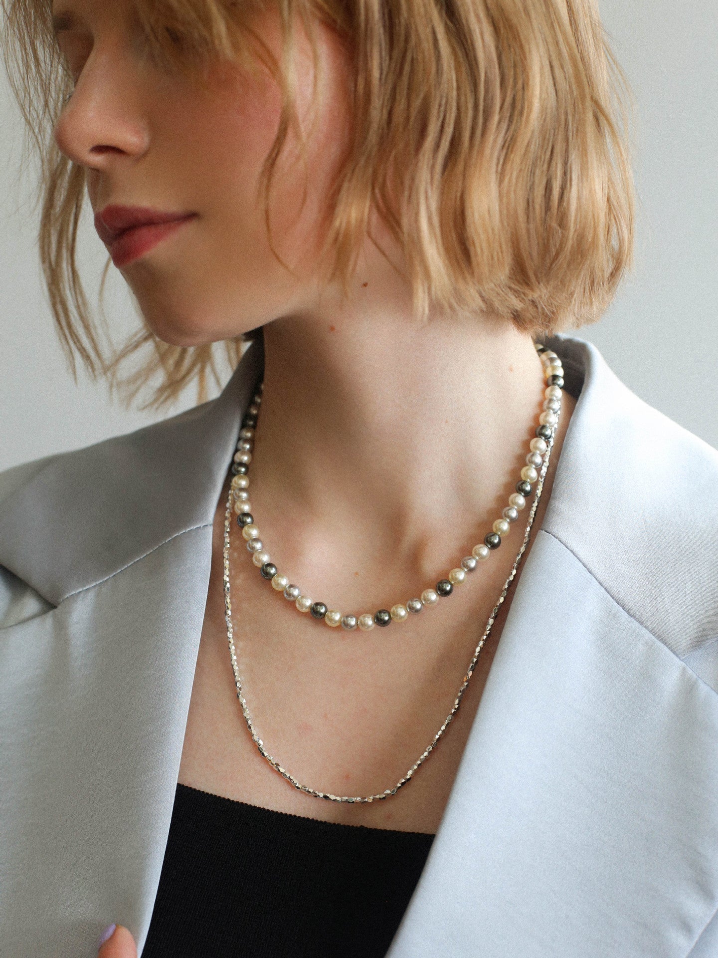 Mixed Color Hemp Gray Tahitian Round Artificial Pearl Necklace - 6mm Pearls - floysun