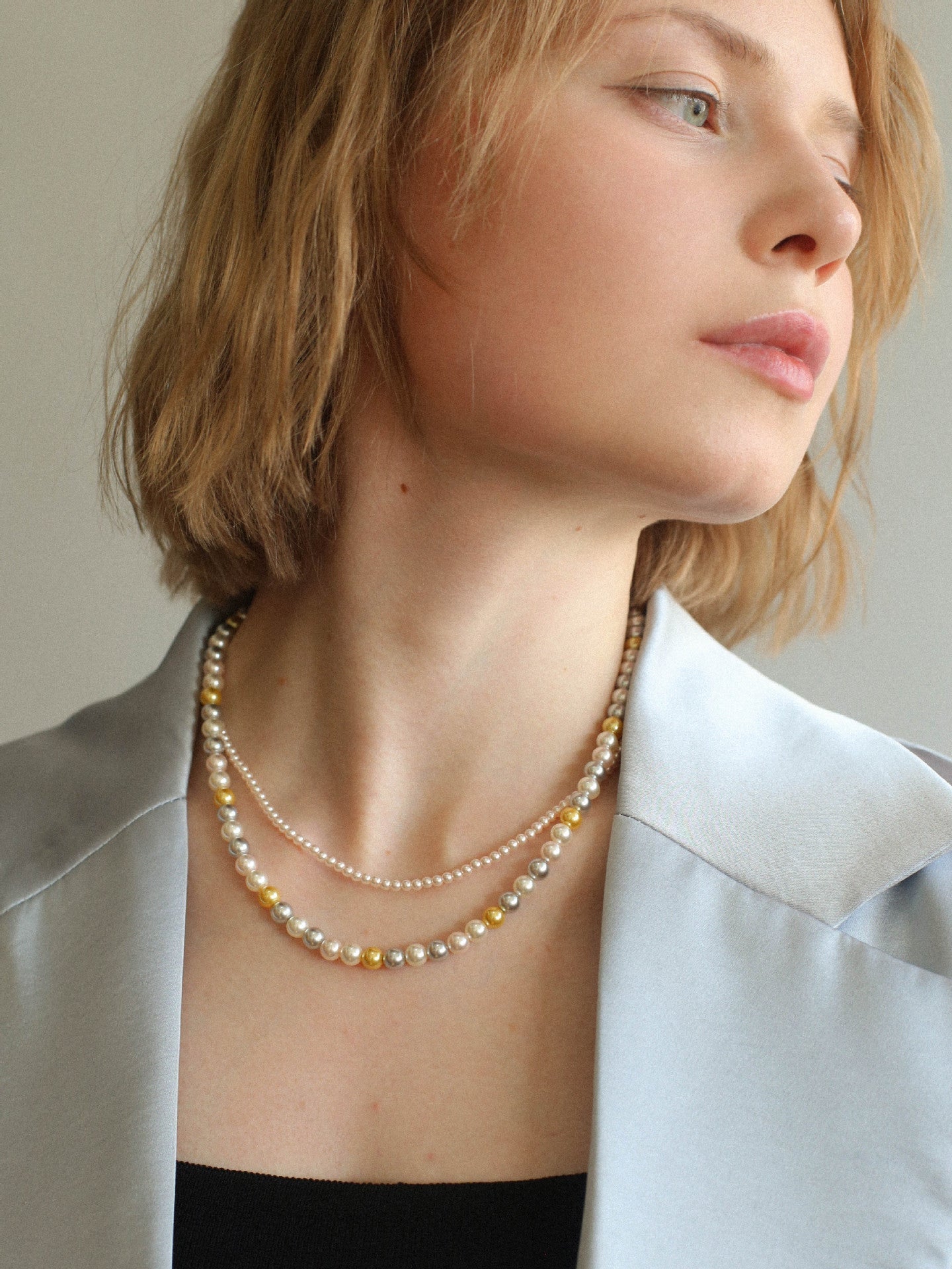 Mixed Color Hemp Gray Tahitian Round Artificial Pearl Necklace - 6mm Pearls - floysun