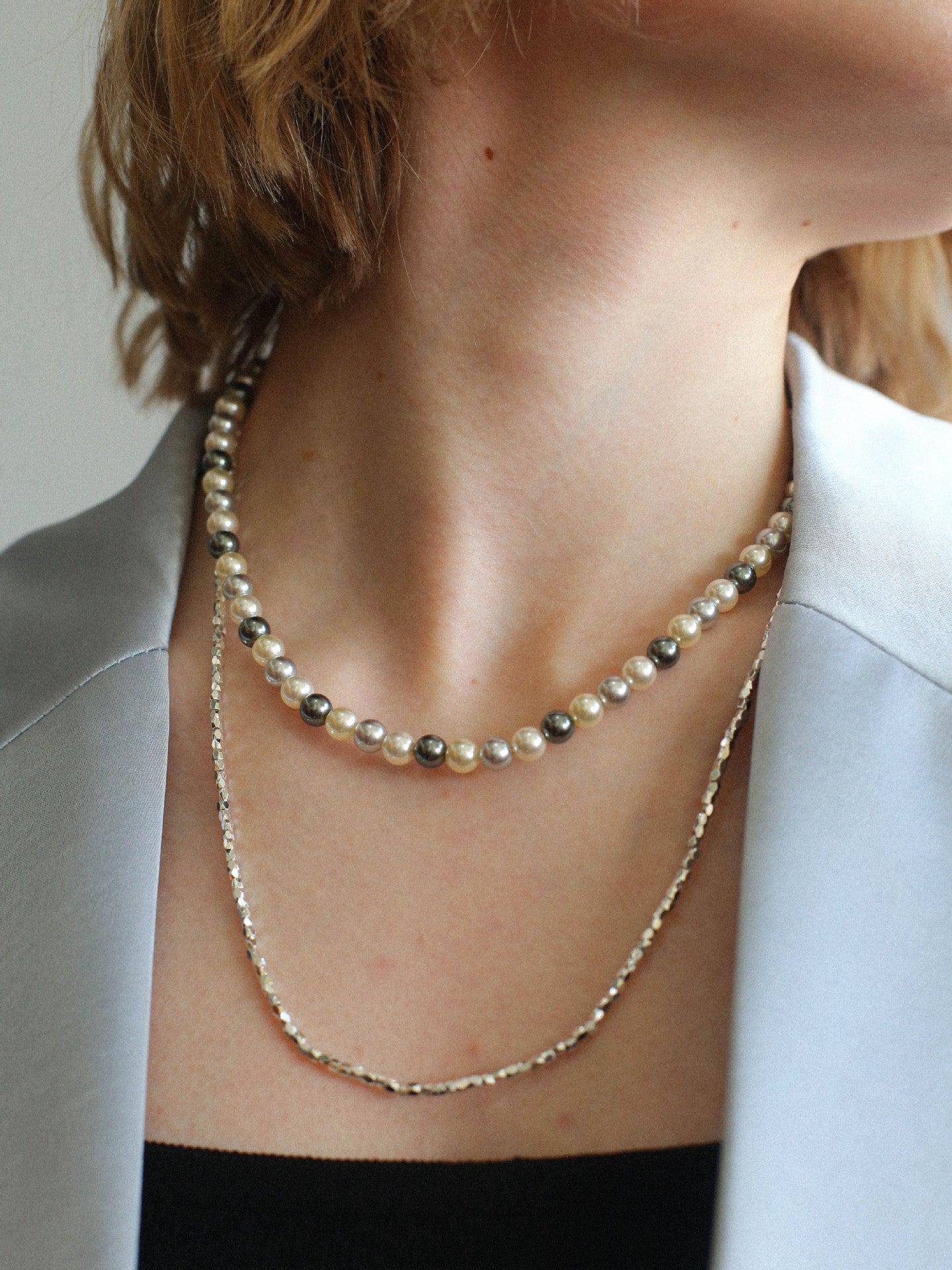 Mixed Color Hemp Gray Tahitian Round Artificial Pearl Necklace - 6mm Pearls - floysun
