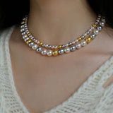 Mixed Color Hemp Gray Tahitian Round Artificial Pearl Necklace - 6mm Pearls - floysun