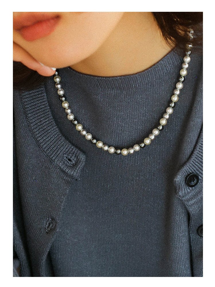 Mixed Color Hemp Gray Tahitian Round Artificial Pearl Necklace - 6mm Pearls - floysun