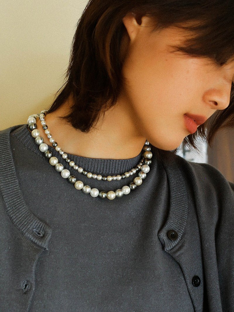 Mixed Color Hemp Gray Tahitian Round Artificial Pearl Necklace - 6mm Pearls - floysun