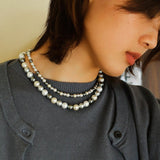 Mixed Color Hemp Gray Tahitian Round Artificial Pearl Necklace - 6mm Pearls - floysun