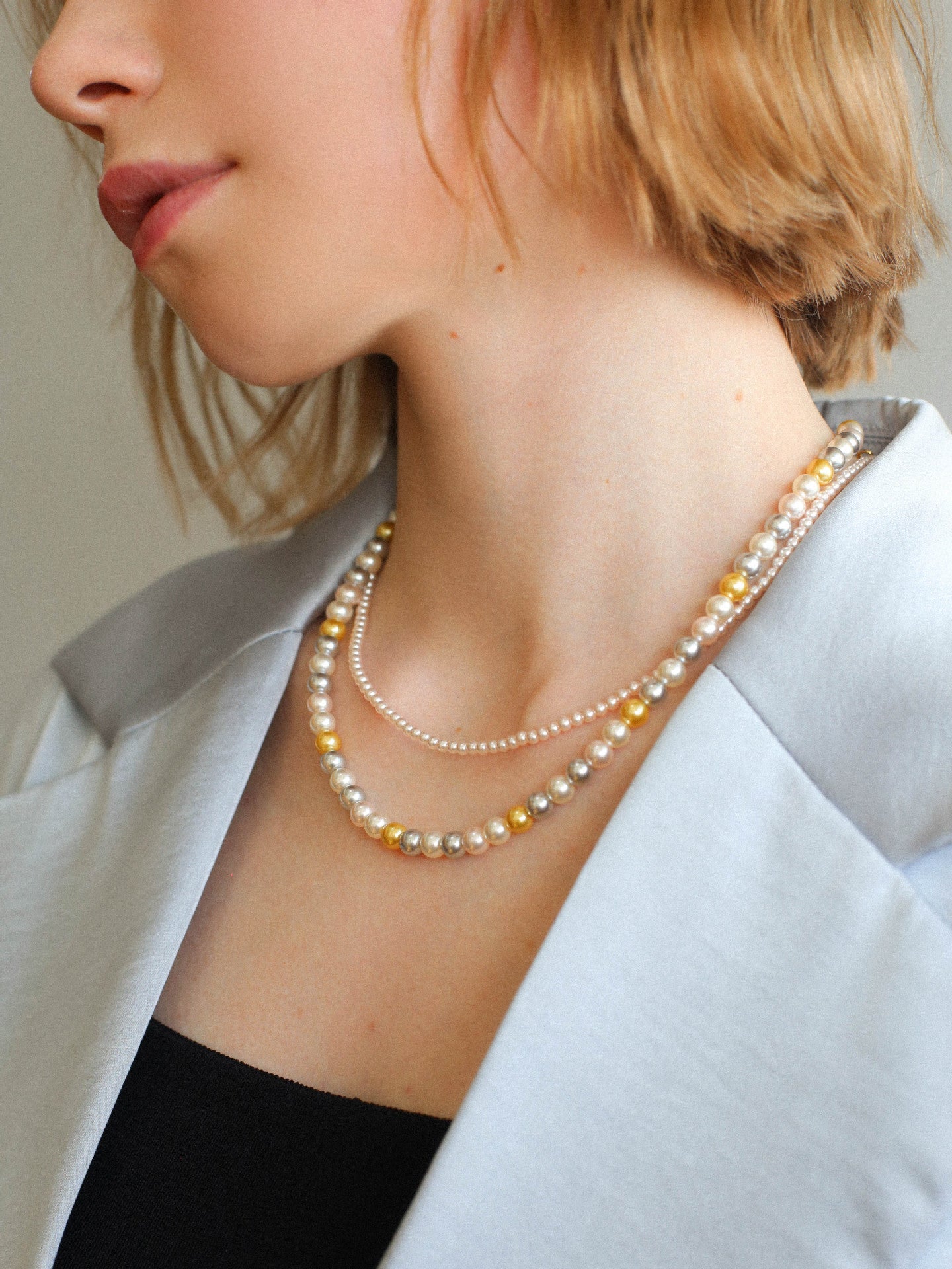 Mixed Color Hemp Gray Tahitian Round Artificial Pearl Necklace - 6mm Pearls - floysun