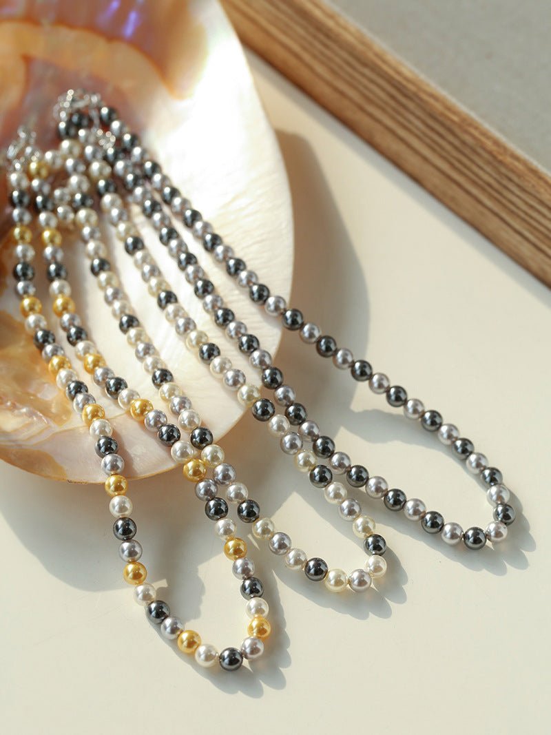 Mixed Color Hemp Gray Tahitian Round Artificial Pearl Necklace - 6mm Pearls - floysun