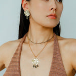 Molten Muse Textured Metal Garnet / Moss Agate Earrings - floysun