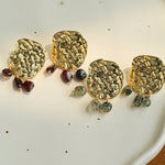 Molten Muse Textured Metal Garnet / Moss Agate Earrings - floysun