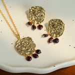 Molten Muse Textured Metal Garnet / Moss Agate Earrings - floysun