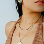 Molten Muse Textured Metal Garnet / Moss Agate Earrings - floysun