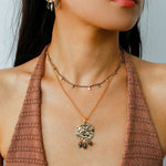 Molten Muse Textured Metal Garnet / Moss Agate Earrings - floysun