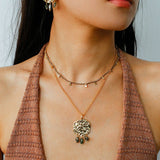 Molten Muse Textured Metal Garnet / Moss Agate Earrings - floysun