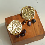 Molten Muse Textured Metal Garnet / Moss Agate Earrings - floysun