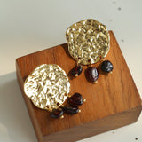 Molten Muse Textured Metal Garnet / Moss Agate Earrings - floysun