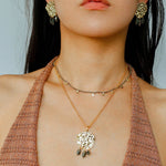 Molten Muse Textured Metal Garnet / Moss Agate Earrings - floysun