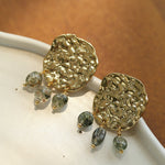 Molten Muse Textured Metal Garnet / Moss Agate Earrings - floysun