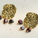 Molten Muse Textured Metal Garnet / Moss Agate Earrings - floysun