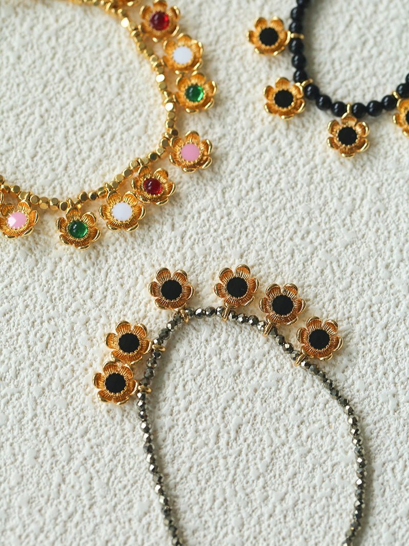 Monet’s Garden Bracelet with Enamel Flower Pendants - floysun