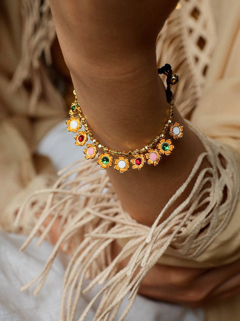 Monet’s Garden Bracelet with Enamel Flower Pendants - floysun