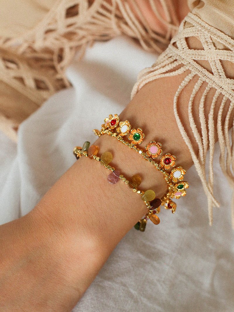 Monet’s Garden Bracelet with Enamel Flower Pendants - floysun