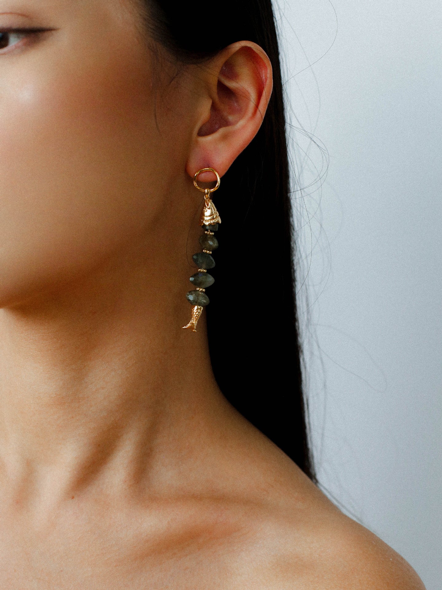 Moonlight Swimming Fish Earrings – Sparkling Stone / Aquamarine - floysun
