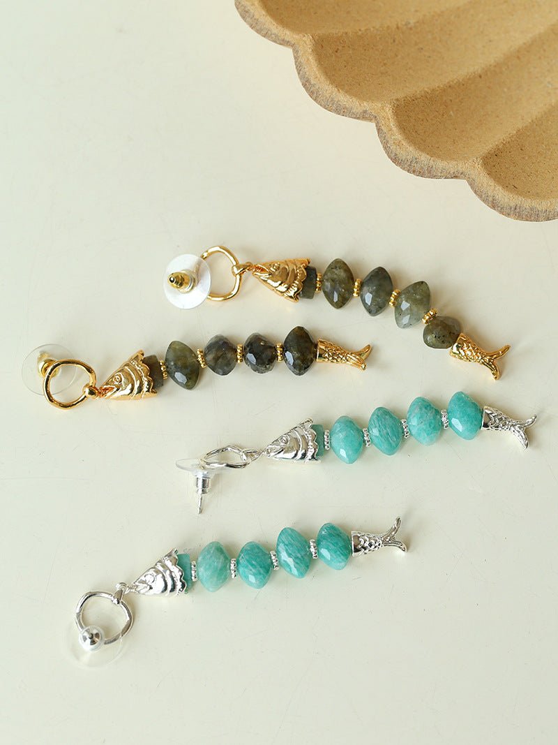 Moonlight Swimming Fish Earrings – Sparkling Stone / Aquamarine - floysun