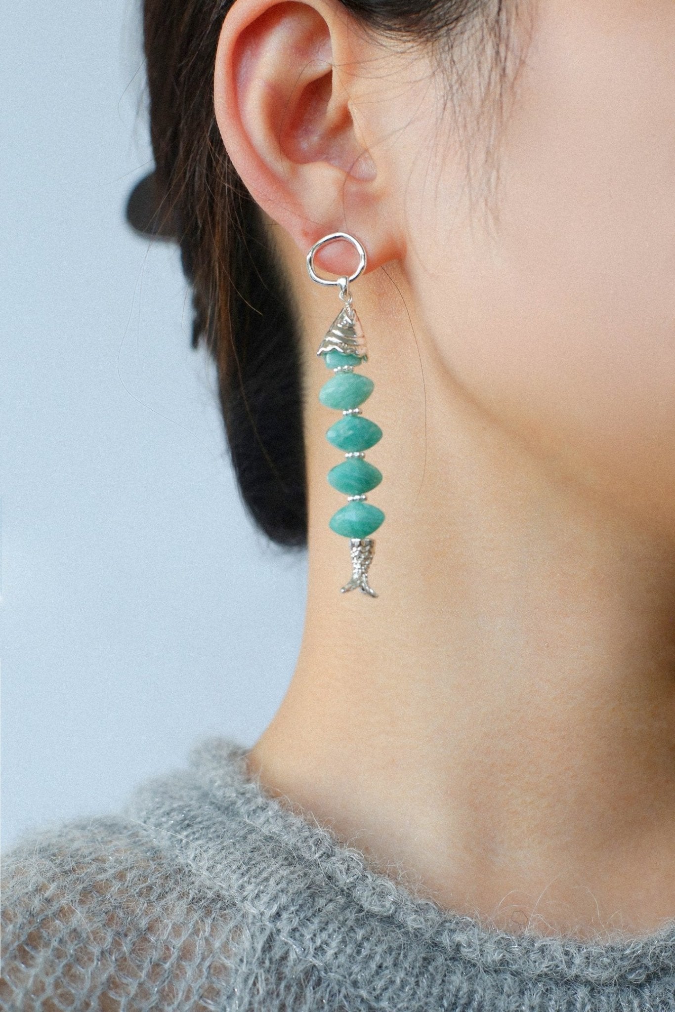 Moonlight Swimming Fish Earrings – Sparkling Stone / Aquamarine - floysun
