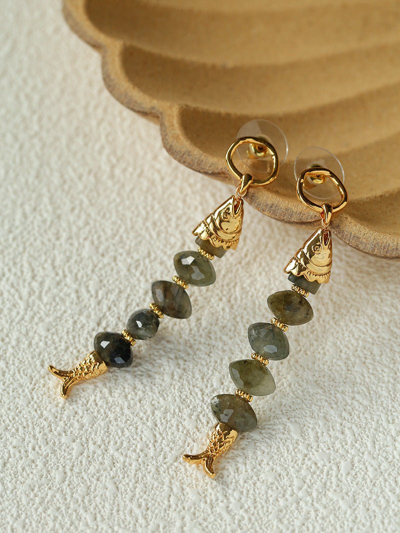 Moonlight Swimming Fish Earrings – Sparkling Stone / Aquamarine - floysun