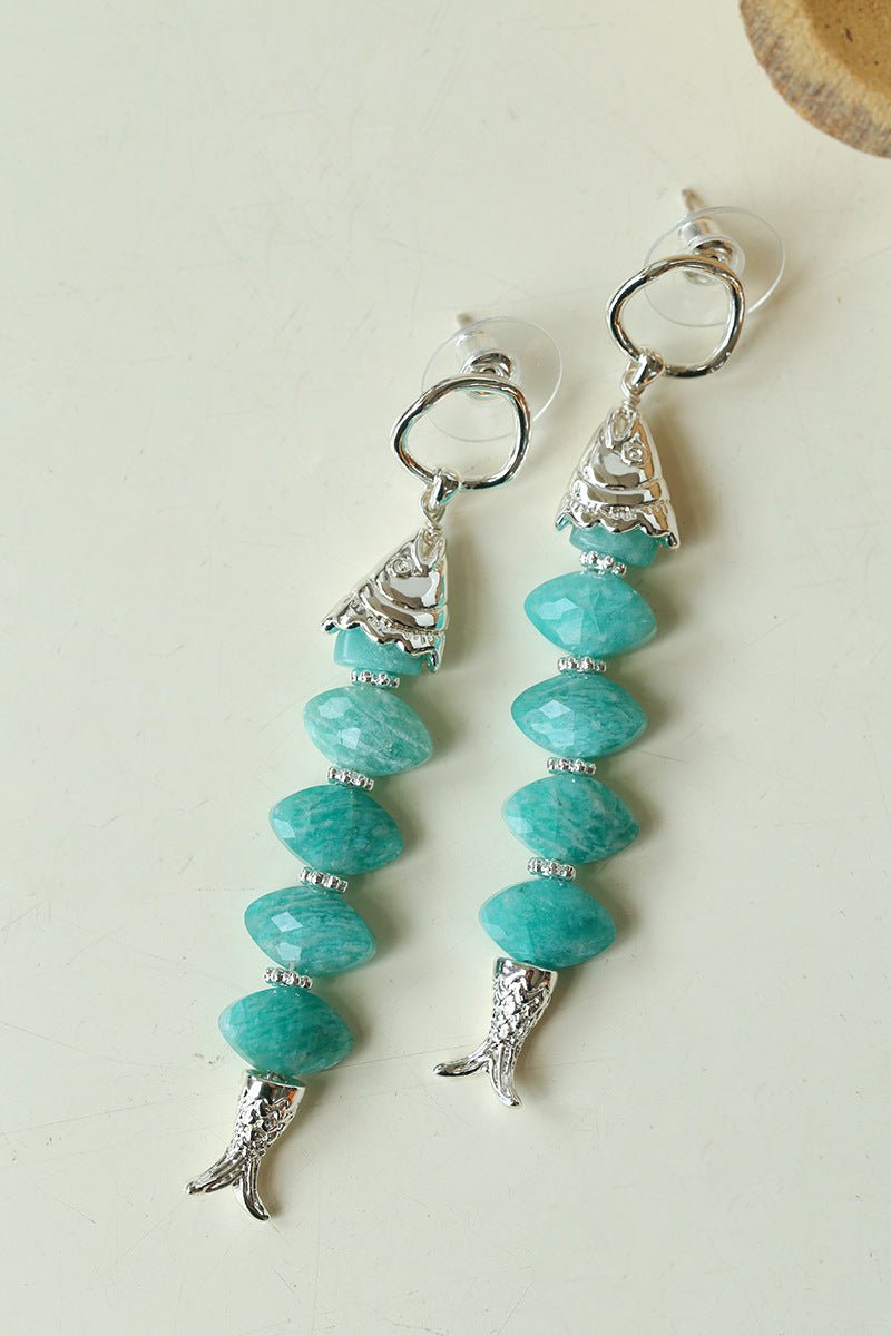 Moonlight Swimming Fish Earrings – Sparkling Stone / Aquamarine - floysun