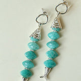 Moonlight Swimming Fish Earrings – Sparkling Stone / Aquamarine - floysun