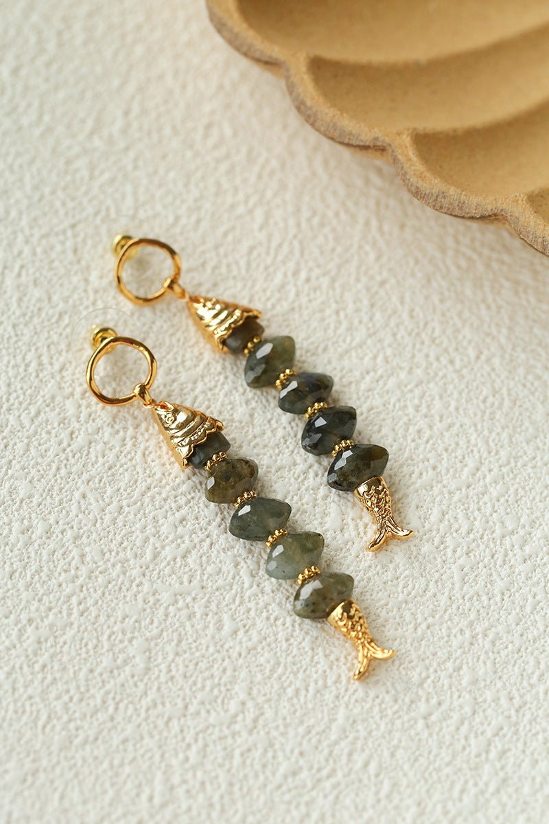 Moonlight Swimming Fish Earrings – Sparkling Stone / Aquamarine - floysun
