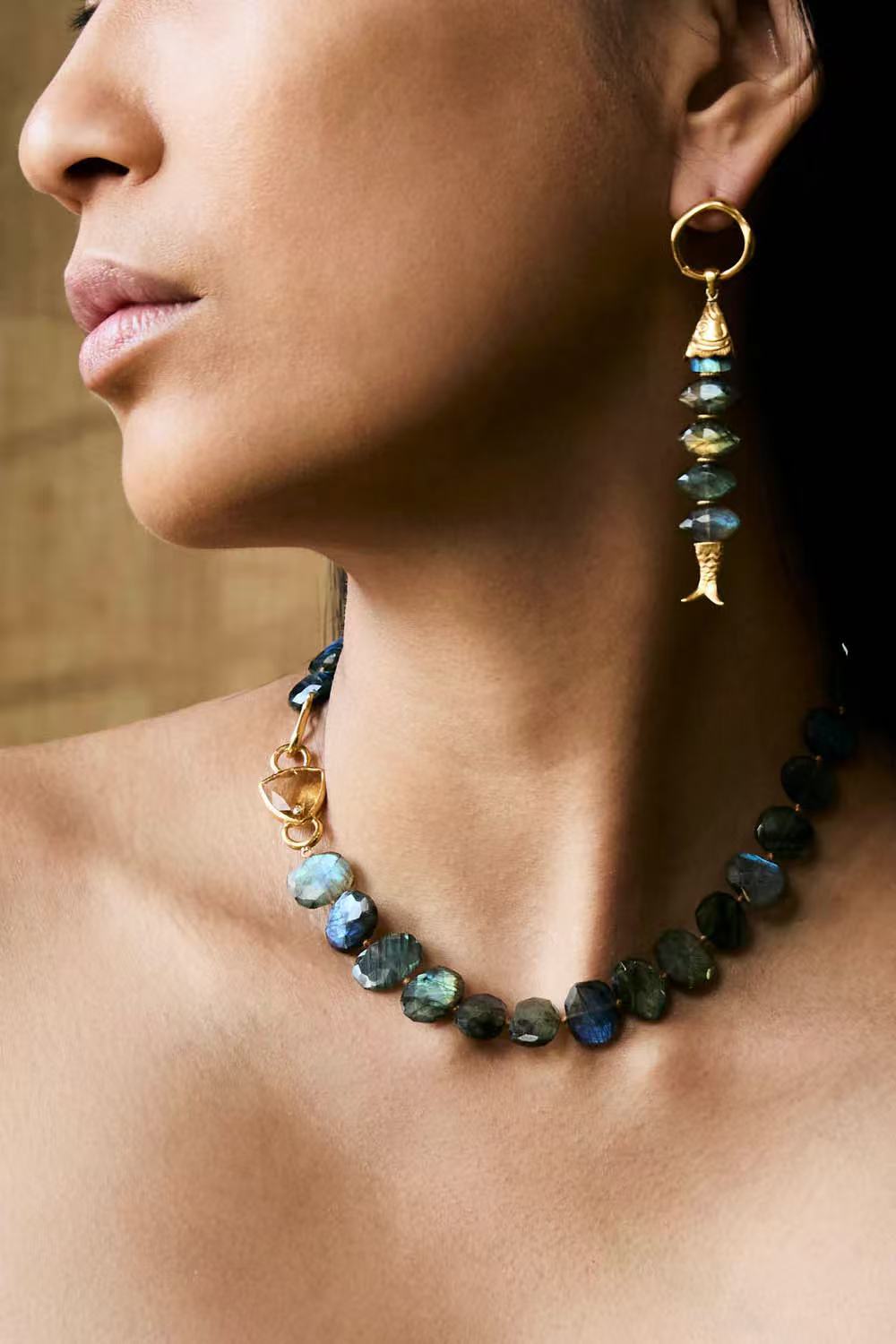 Moonlight Swimming Fish Earrings – Sparkling Stone / Aquamarine - floysun