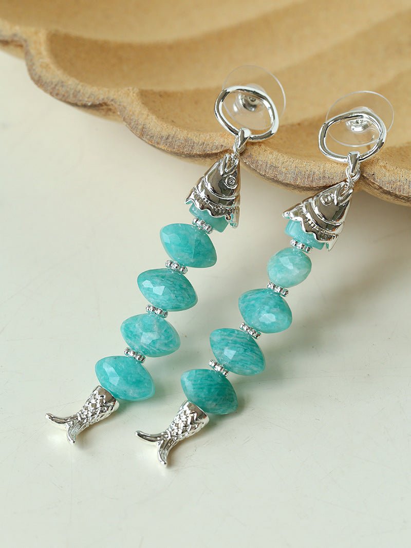 Moonlight Swimming Fish Earrings – Sparkling Stone / Aquamarine - floysun