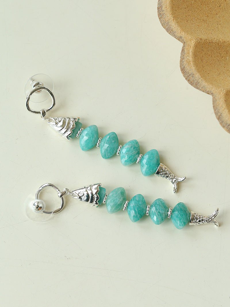 Moonlight Swimming Fish Earrings – Sparkling Stone / Aquamarine - floysun