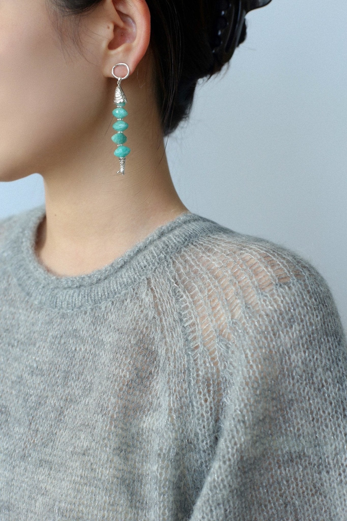 Moonlight Swimming Fish Earrings – Sparkling Stone / Aquamarine - floysun