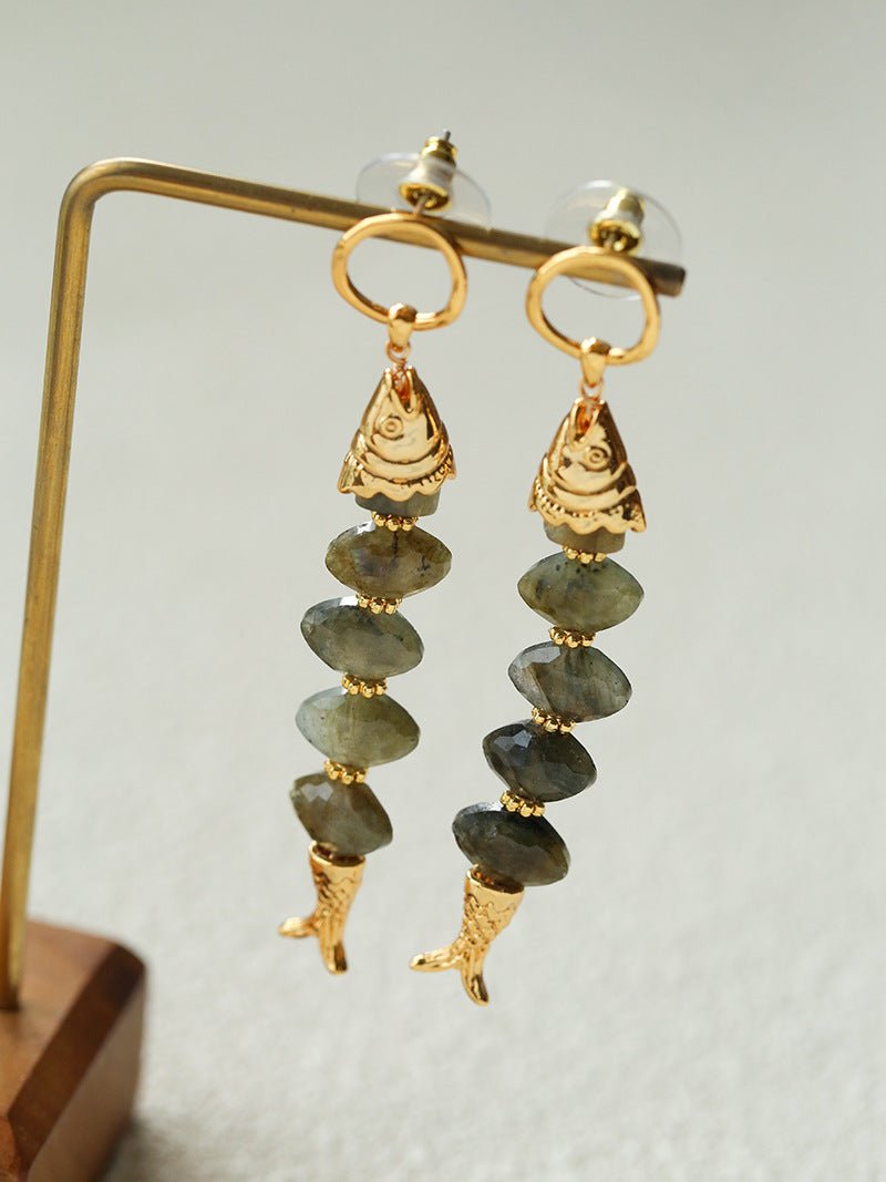 Moonlight Swimming Fish Earrings – Sparkling Stone / Aquamarine - floysun