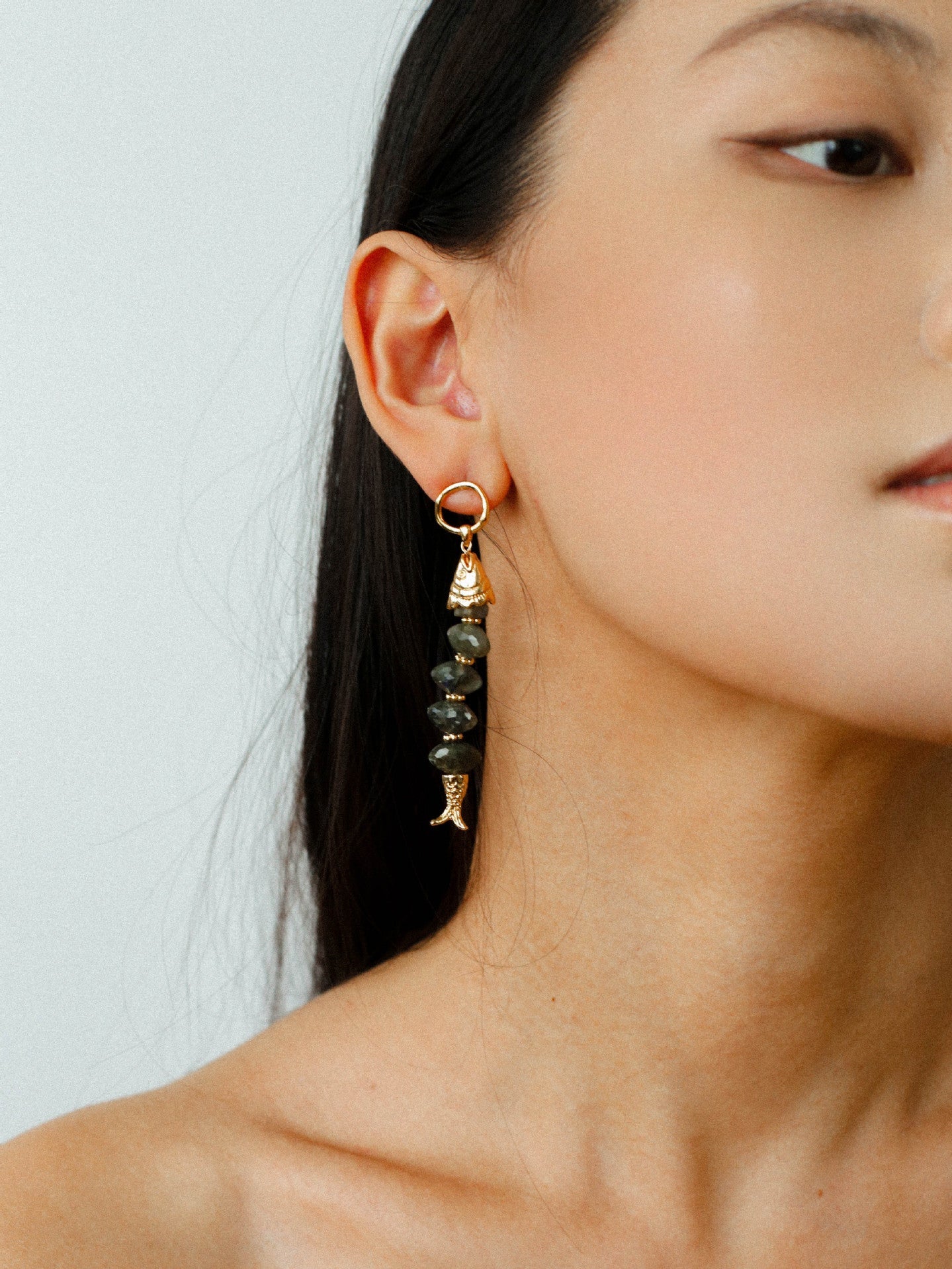 Moonlight Swimming Fish Earrings – Sparkling Stone / Aquamarine - floysun