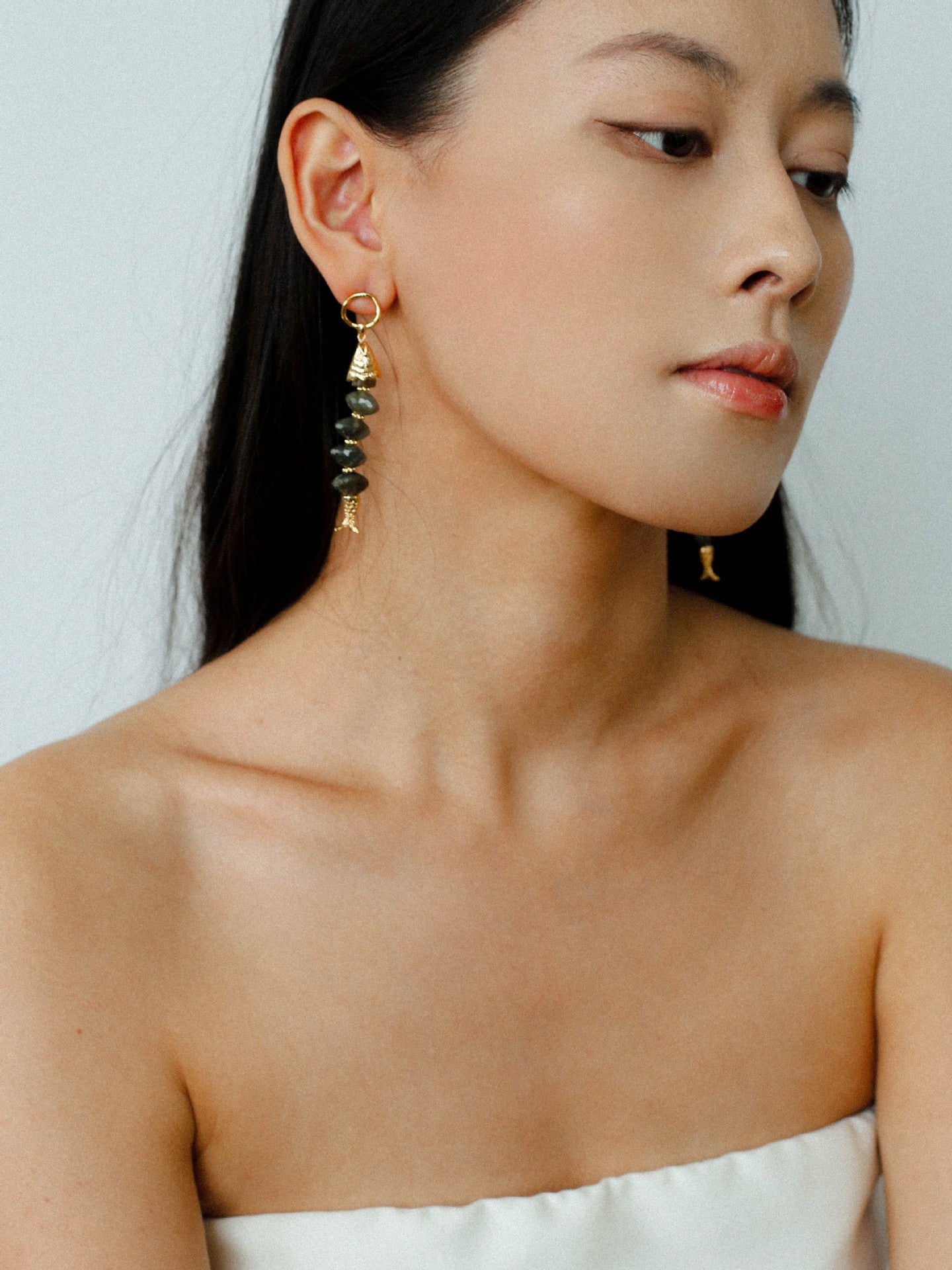 Moonlight Swimming Fish Earrings – Sparkling Stone / Aquamarine - floysun