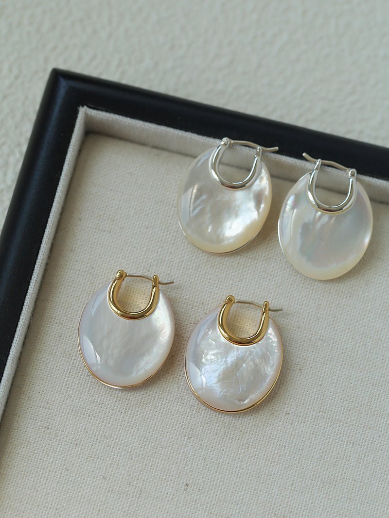 Moonlit Glow Double - Sided White Mother - of - Pearl Earrings - floysun