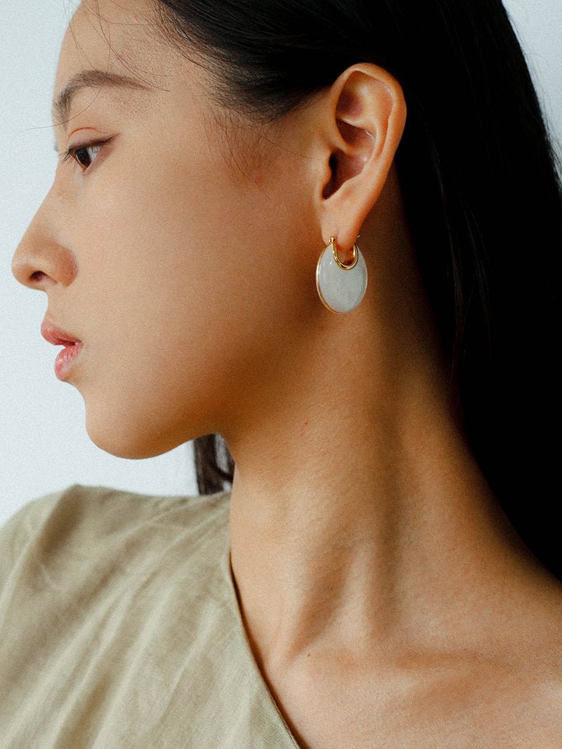 Moonlit Glow Double - Sided White Mother - of - Pearl Earrings - floysun