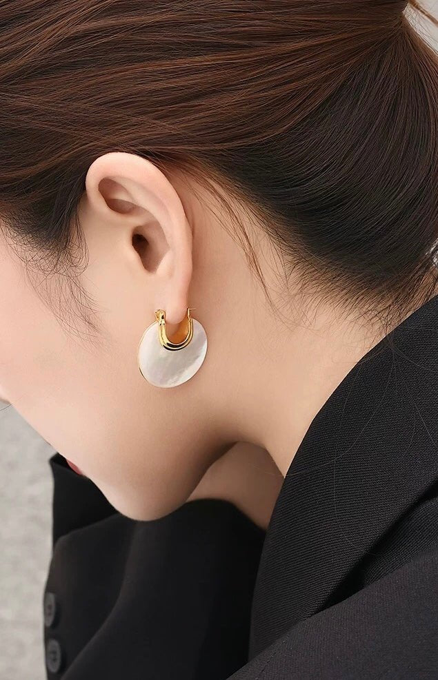 Moonlit Glow Double - Sided White Mother - of - Pearl Earrings - floysun