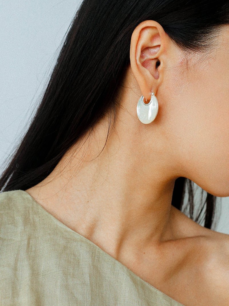 Moonlit Glow Double - Sided White Mother - of - Pearl Earrings - floysun