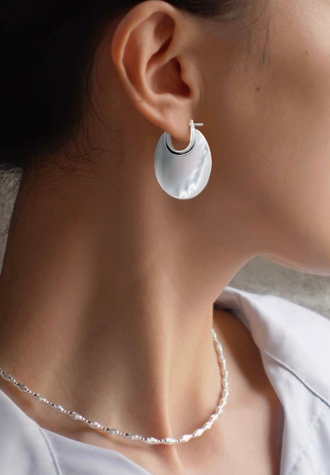 Moonlit Glow Double - Sided White Mother - of - Pearl Earrings - floysun