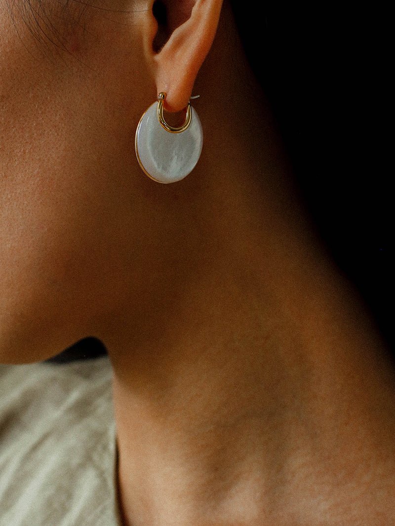Moonlit Glow Double - Sided White Mother - of - Pearl Earrings - floysun