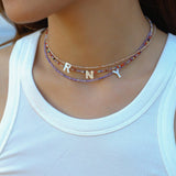 Mother - of - Pearl Alphabet Colorful Zircon Beaded Necklace - floysun