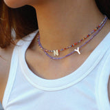 Mother - of - Pearl Alphabet Colorful Zircon Beaded Necklace - floysun
