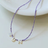 Mother - of - Pearl Alphabet Colorful Zircon Beaded Necklace - floysun